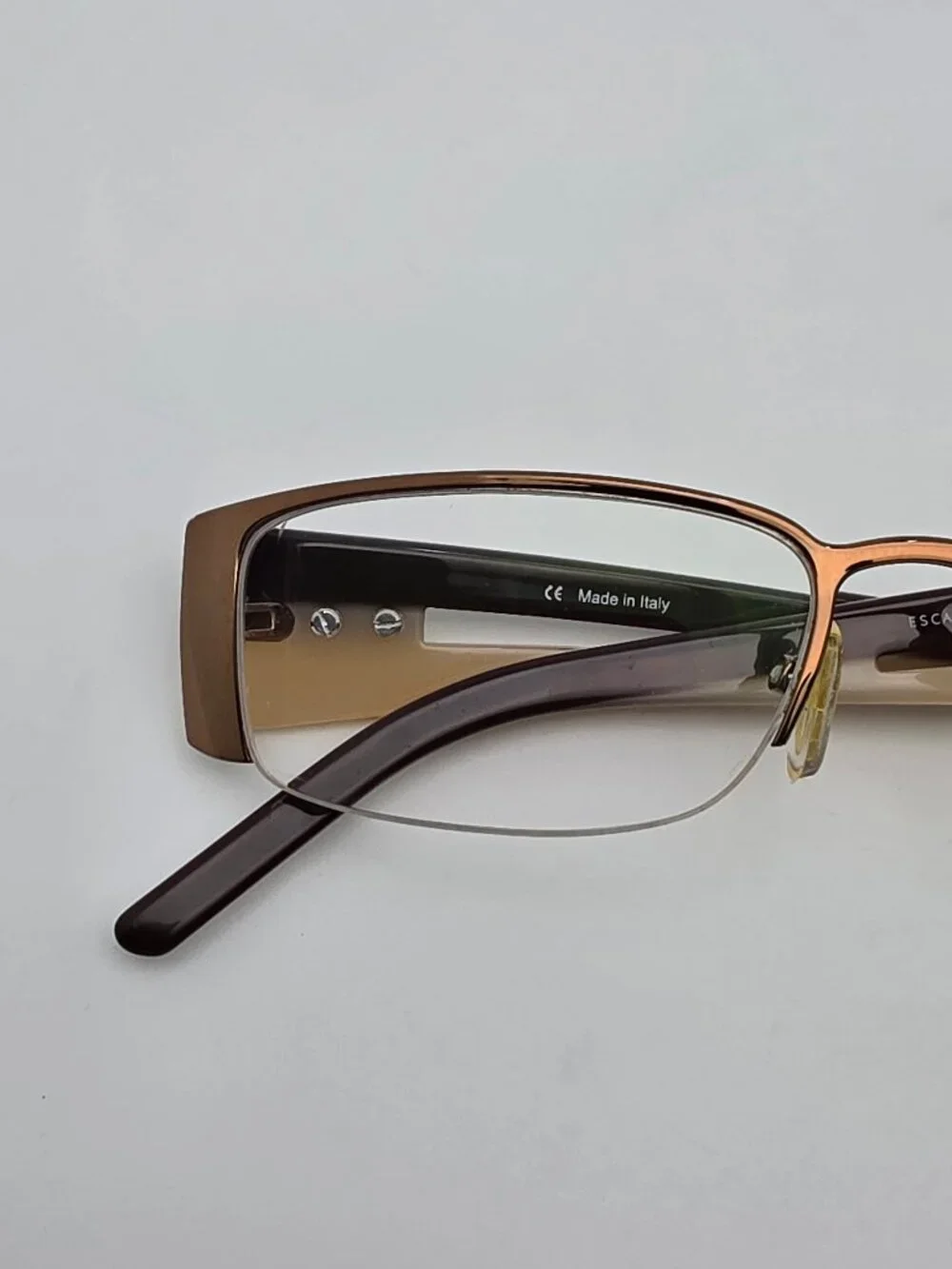 Escada VES 617SN Col. 0R80 Bronze Cream Semi Rimless Eyeglasses Frame Italy 52mm